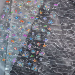 Sackful Starfish Goldfish Jellyfish Seahorse Bubbles Conch Ocean Whale Brocaded Carp Adhesive Nail Art Stickers Manicure Decals (ONLINE ORDER ONLY)