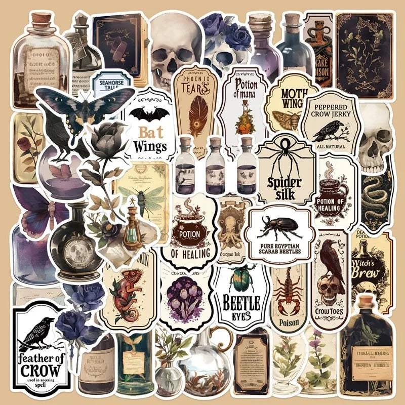 50pcs Gothic Aesthetic Graffiti Stickers for Helmet, Wall, DIY Decoration (Online Order Only)