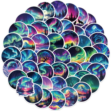 10/50Pcs Cool Romantic Northern Lights View Landscape Stickers Scenery Decals DIY Travel Luggage Phone Car Decorative Sticker (Online Order Only)