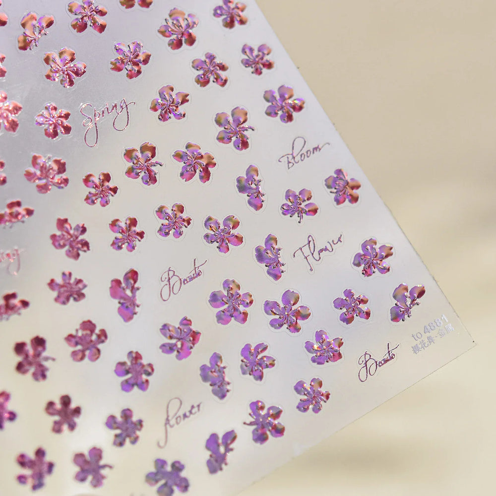 Cherry Blossom Dance Flower Gradient Petal Hot Stamping Laser Pink Adhesive Nail Art Stickers Special Process Manicure Decals (ONLINE ORDER ONLY)