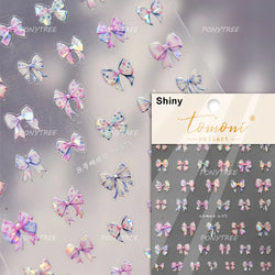 Shiny Pink Silver Gold Bowknot Tie Line Mini Delicate 3D 5D Self Adhesive Nail Art Stickers Embossment Rhinestone Manicure Decal (Online Order Only)