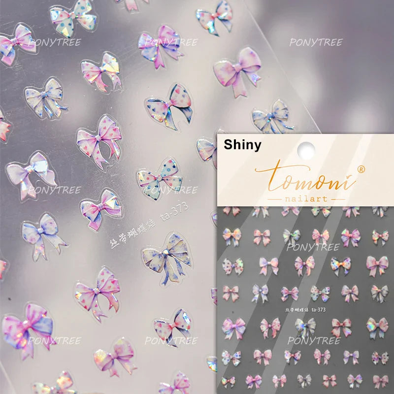 Delicate Jelly chic Bowknot Silk Ribbon Knot Star Shiny Dreamy Self Adhesive Nail Art Decorations Sticker Dressy Manicure Decals (ONLINE ORDER ONLY)