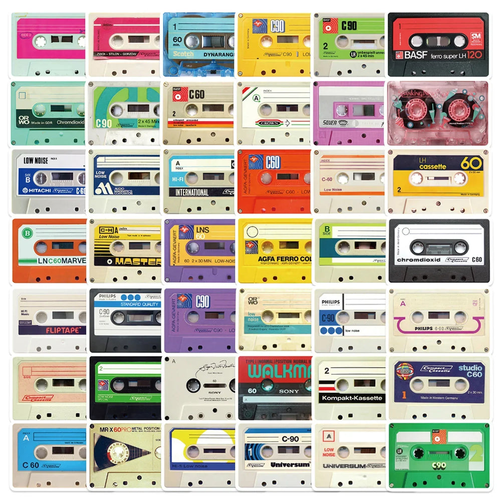 Retro Cassette Tape Stickers for Laptop Phone Guitar Skateboard (Online Order Only)