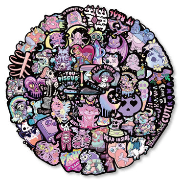10/30/56pcs Cute Gothic Dark Horror Stickers Halloween Imp Skull Cartoon Decals for Kids Notebook Laptop Guitar Car Sticker Toy (ONLINE ORDER ONLY)