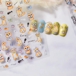 Cute Cat Eye Fishbone Animals Leopard Cat Ginger Cat Kitten Exclamation Point Paw Self Adhesive Nail Art Sticker Manicure Decals (ONLINE ORDER ONLY)