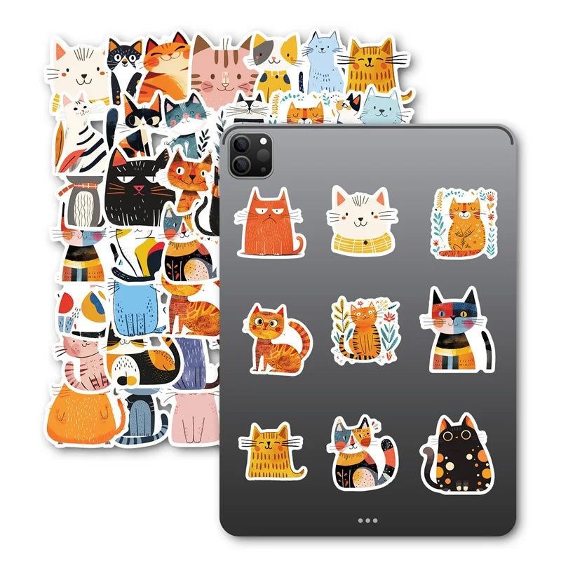 10/30/50PCS Cartoon Japanese Cat PVC Sticky Sticker Aesthetic Stationery DIY Decoration Scrapbooking School Supplies for Kids (ONLINE ORDER ONLY)