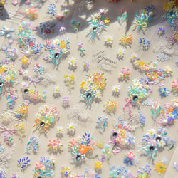 Cute Spring Flowers Purple Blue White Bowknot Rose Garden Daisy 5D Soft Embossed Relief Adhesive Nail Art Sticker Manicure Decal (ONLINE ORDER ONLY)