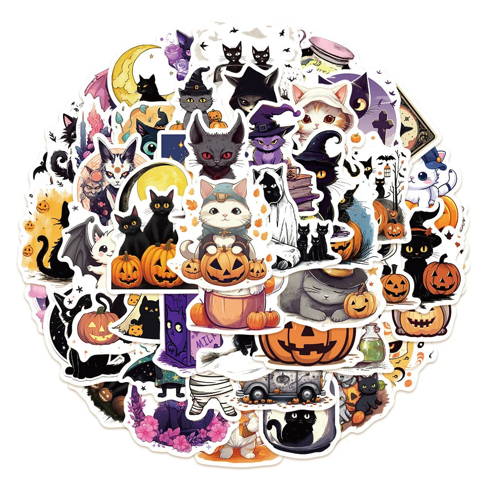 Cute Cat Stickers Halloween Pumpkin Decals for Luggage Laptop Guitar (ONLINE ORDER ONLY)