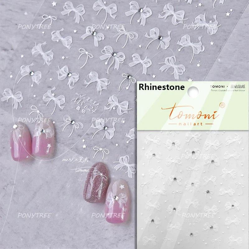 White Pearl Various Bowknot Line Tassel Tender Ribbon Arc Charming Self Adhesive Nail Art Decorations Stickers Manicure Decals (ONLINE ORDER ONLY)