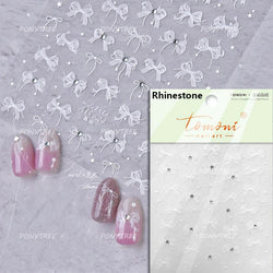 Cute 3D White Rose Flower Lace Bud Silk Bowknot Butterfly Dreamy Shiny Relief Chic Self Adhesive Nail Art Sticker Manicure Decal (ONLINE ORDER ONLY)
