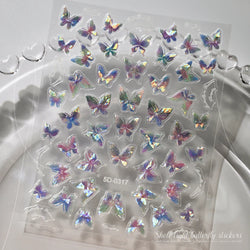 1pc Aurora Butterfly Nail Stickers Pink Butterfly Shell Light Beam Angel Wings Sliders Fairy Light & Lively Translucent Nail Dec (ONLINE ORDER ONLY)