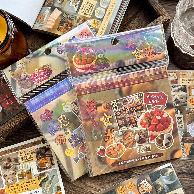 30 Pages Cute Y2K Japanese Food Cut Film Sticker Book Journal Handbook Scrapbooking Kawaii Decoration Sticker Gift (ONLINE ORDER ONLY)