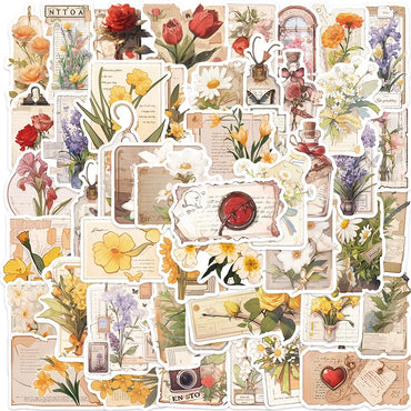10/50pcs Cute Vintage Plants Flower Stickers Aesthetic Decoration DIY Phone Bike Skateboard Notebook Suitcase Wall Decals Toy (Online Order Only)