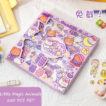 100Pcs Kawaii Stickers Cute Cartoon Handbook Stickers 8 * 8cm PET Waterproof Box Sticker Decorative Scrapbook DIY Stationery (Online Order Only)