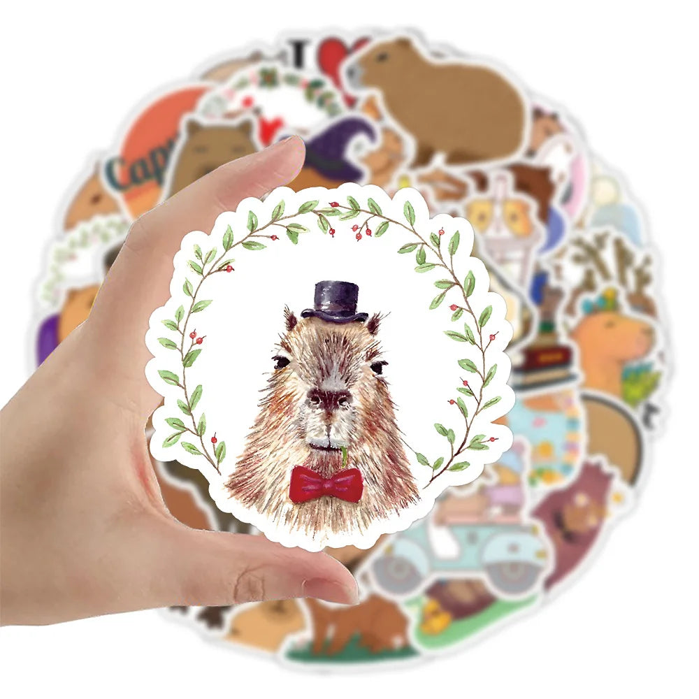 10/30/55PCS Cute Capybara Animals Stickers Cartoon Decals Toys DIY Scrapbook Laptop Luggage Phone Guitar Bike Kids Sticker Toys (ONLINE ORDER ONLY)