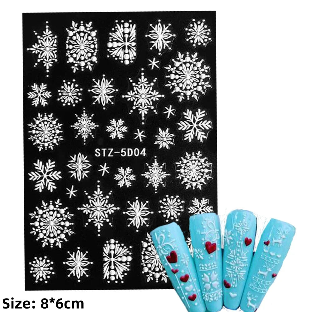 Cute Deer Christmas Nail Stickers 5D Embossed Elk Star Gingerbread Man Snowflake Santa Claus Holly DIY Winter Engraved Manicure* (ONLINE ORDER ONLY)