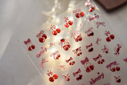 Lovely Red Heart Crystal Cherry Fruit Bowknot Letter Gold Pink Self Adhesive Nail Art Sticker Delicate Rhinestone Manicure Decal (ONLINE ORDER ONLY)