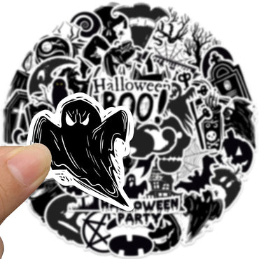 10/30/50PCS Horror Halloween Black Stickers Cute Ghost Decals DIY Wall Motorcycle Fridge Skateboard Phone Cartoon Sticker Toys (Online Order Only)