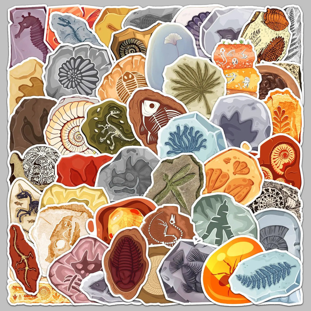 50Pcs Cartoon Fossil Graffiti Stickers for Helmet, Wall, DIY Decor (Online Order Only)