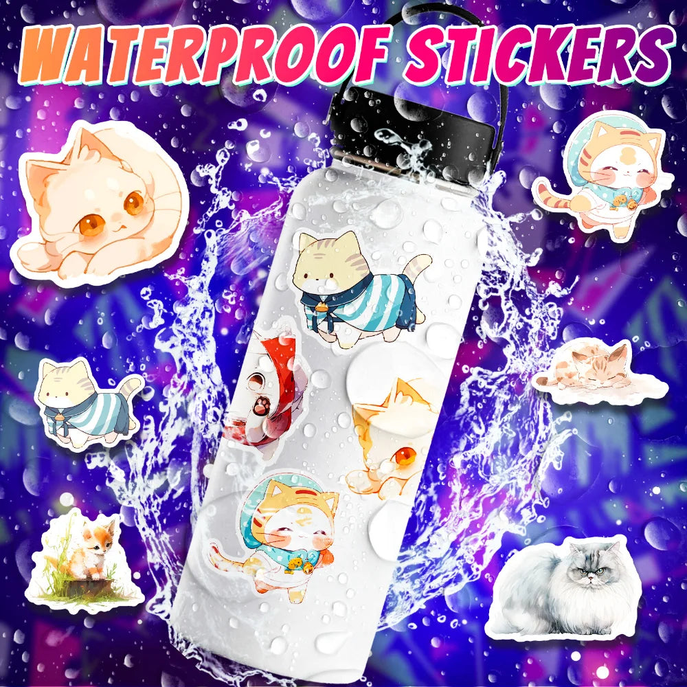 50Pcs Kawaii Painting Watercolor Cat Stickers Pack for Kids Cartoon Cute Graffiti Decals Scrapbooking Luggage Laptop Sticker (ONLINE ORDER ONLY)