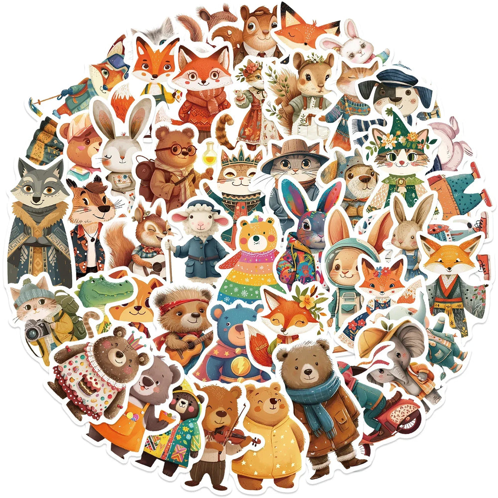 50Pcs Cartoon Zoo Wild Animals Stickers Aesthetic DIY Toy For Phone Skateboard Laptop Fridge Car Decals Fairy Tale Sticker (Online Order Only)