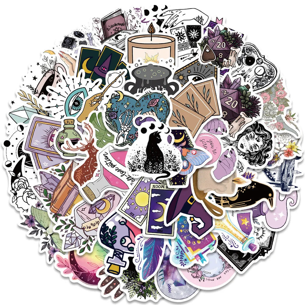 10/30/50pcs Gothic Boho Witch Magic Apothecary Graffiti Stickers Skateboard Guitar Luggage Car Phone Cool Sticker Decal Kid Toy (Online Order Only)