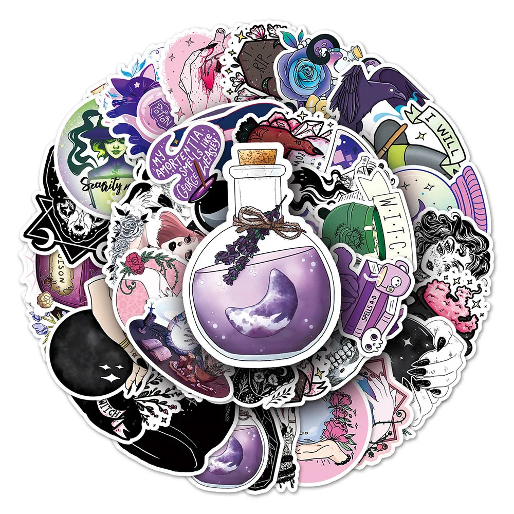 10/30/50PCS Halloween Magic Witch Stickers Apothecary Graffiti Toys Cartoon Decals For Kids DIY Skateboard Notebook Bike Helmet (ONLINE ORDER ONLY)