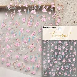 Romantic Pink Peach Blossom Tower Circular Fan Hollowed Window Tassel Pendant Antique Tree Chic Nail Art Stickers Manicure Decal (ONLINE ORDER ONLY)
