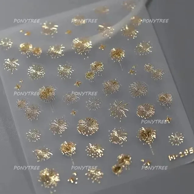 Colorful Fireworks Burst Hot Stamping Process Laser Pink Bright Romantic Self Adhesive Nail Art Stickers Chic Manicure Decals (ONLINE ORDER ONLY)