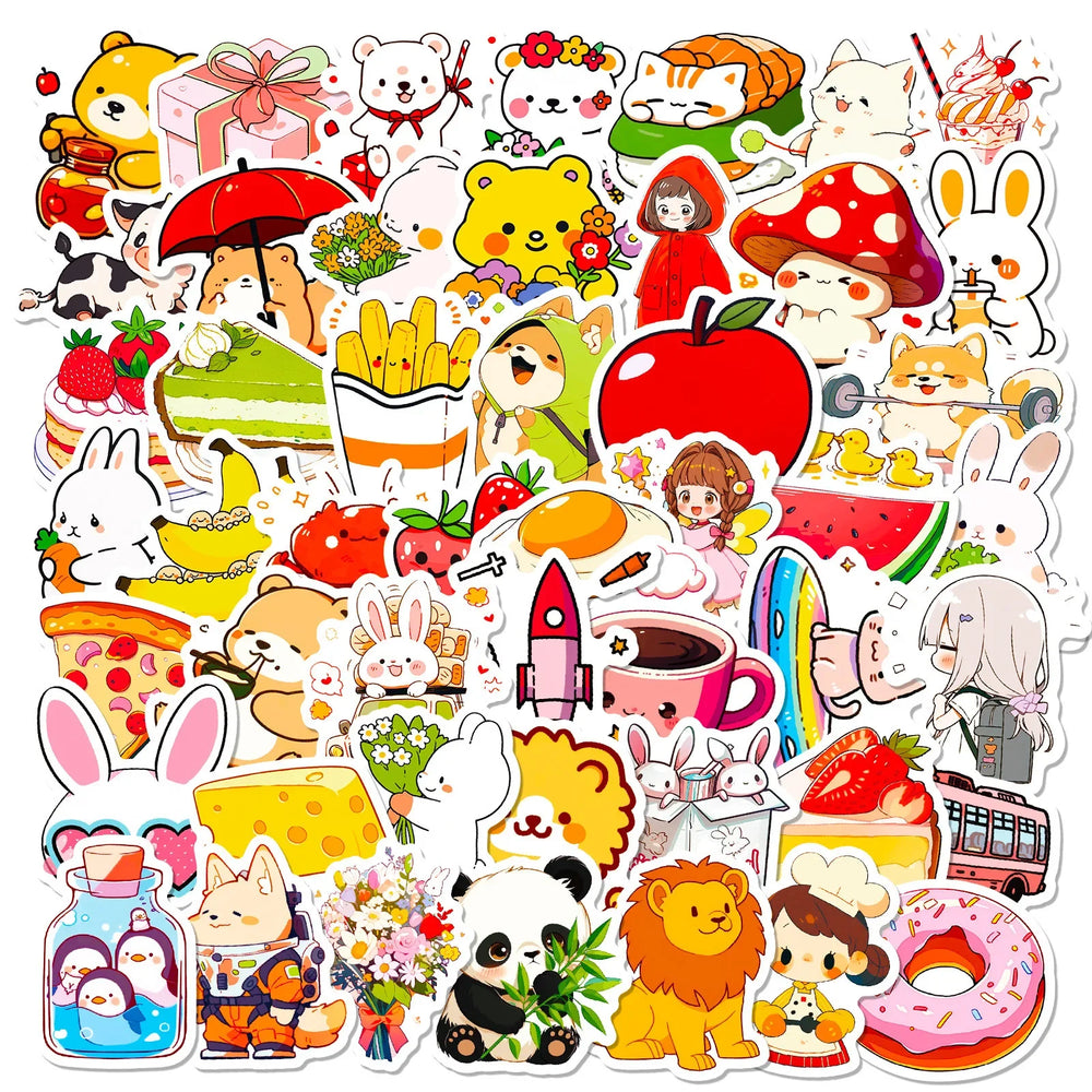 50pcs Cute Cartoon Graffiti Stickers for Helmet, Wall, Desktop Decoration (ONLINE ORDER ONLY)