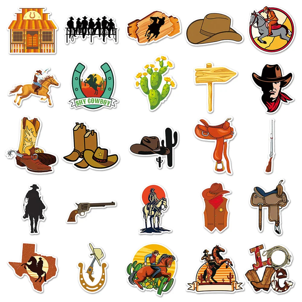 10/30/50pcs Anime Western Cowboy Cool Stickers Decals Motorcycle Luggage Laptop Phone Skateboard Car Fridge Waterproof Sticker (ONLINE ORDER ONLY)
