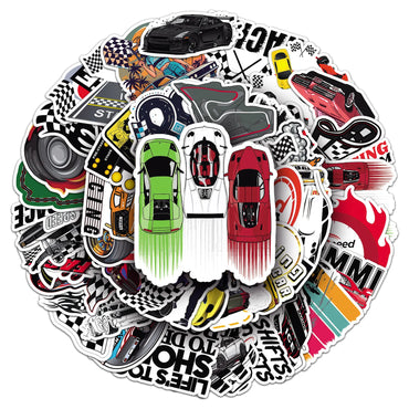 Motor Racing Cartoon Stickers: Car, Bike, Laptop, Phone, Skateboard Decals (ONLINE ORDER ONLY)