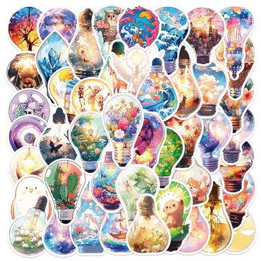 10/30/50pcs Cute World In Bulb Cartoon Stickers Aesthetic Decals Laptop Phone Suitcase Phone Car Decoration Sticker Kids Toys (ONLINE ORDER ONLY)