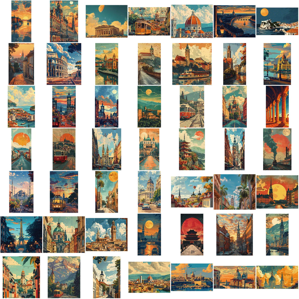50pcs Retro Landscape Painting Stationery Sticker Asethetic Natural Landscape Scrapbook Sticker DIY Decor Luggage Sticker (ONLINE ORDER ONLY)