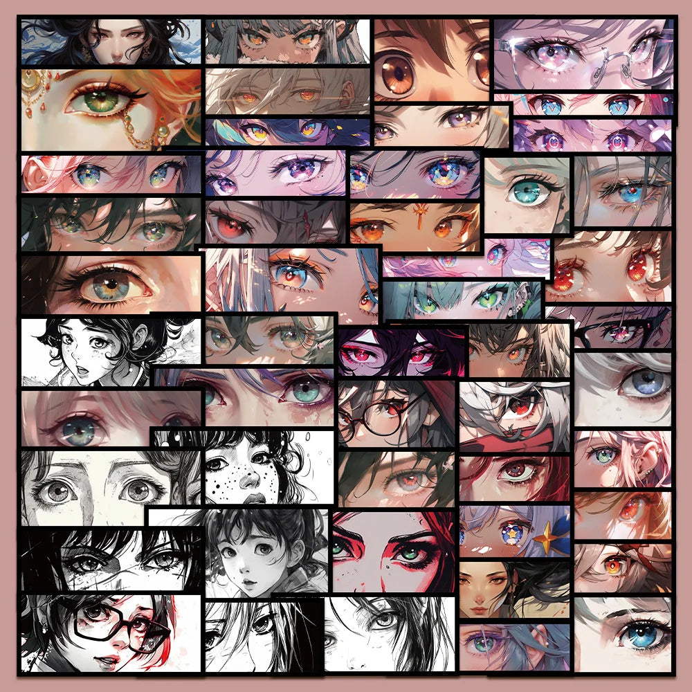 50pcs Anime Girl Eyes Stickers for Helmet, Wall, Desktop Decoration, DIY Pack Wholesale (Online Order Only)