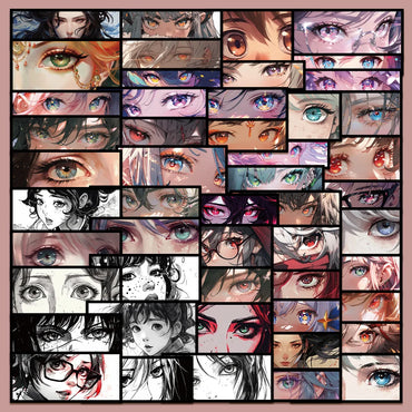 50pcs Anime Girl Eyes Stickers for Helmet, Wall, Desktop Decoration, DIY Pack Wholesale (Online Order Only)