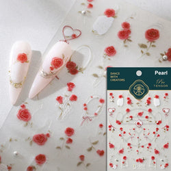 Rose Flower Bouquet Wreath Lace Green Leaves Beautiful Floret Heart Rich Adhesive Nail Art Decorations Stickers Manicure Decals (ONLINE ORDER ONLY)