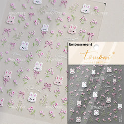 Flower Garland Lovely Bunny Rabbit Floral Wreath Bowknot Frame Spring Charm Heart 5D Adhesive Nail Art Stickers Manicure Decals (ONLINE ORDER ONLY)