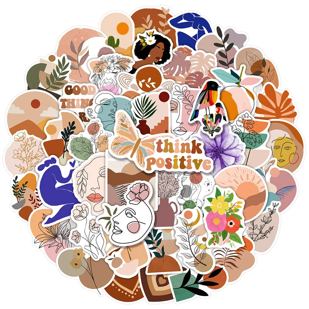 Bohemian Art Stickers: Retro Vintage Aesthetic Decals for Laptop, Phone, Luggage, Scrapbook, Kid Toy - 10/30/50/100PCS (ONLINE ORDER ONLY)
