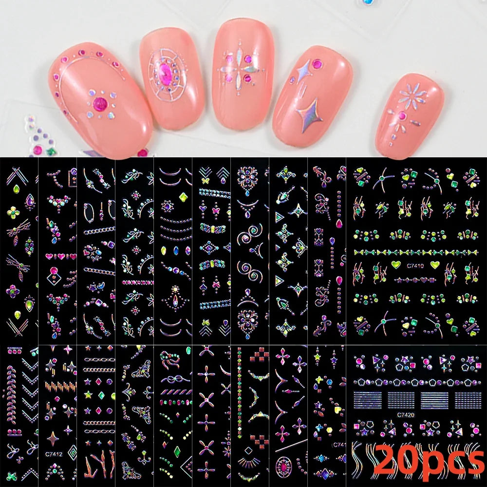 20pcs Laser Shining Aurora Shell Butterfly Nail Stickers 5D Nail Art Design Decals DIY Manicure Y2K Bronzing Stickers For Nails* (ONLINE ORDER ONLY)