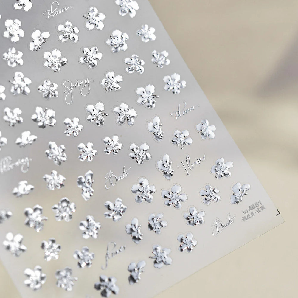 Cherry Blossom Dance Flower Gradient Petal Hot Stamping Laser Pink Adhesive Nail Art Stickers Special Process Manicure Decals (ONLINE ORDER ONLY)