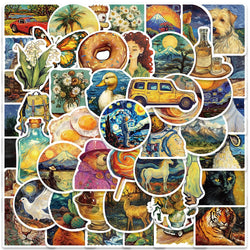 50pcs Van Gogh Style Art Stickers Vinyl Decals for Laptop Scrapbook Notebook Decor Wholesale (ONLINE ORDER ONLY)