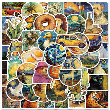 50pcs Van Gogh Style Art Stickers Vinyl Decals for Laptop Scrapbook Notebook Decor Wholesale (ONLINE ORDER ONLY)