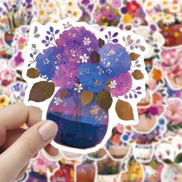 10/30/54PCS Hand Painted Flowers Stickers Flowers in Cup DIY Toy Potted Plants Sticker Laptop Phone Guitar Car Bike Skateboard (ONLINE ORDER ONLY)