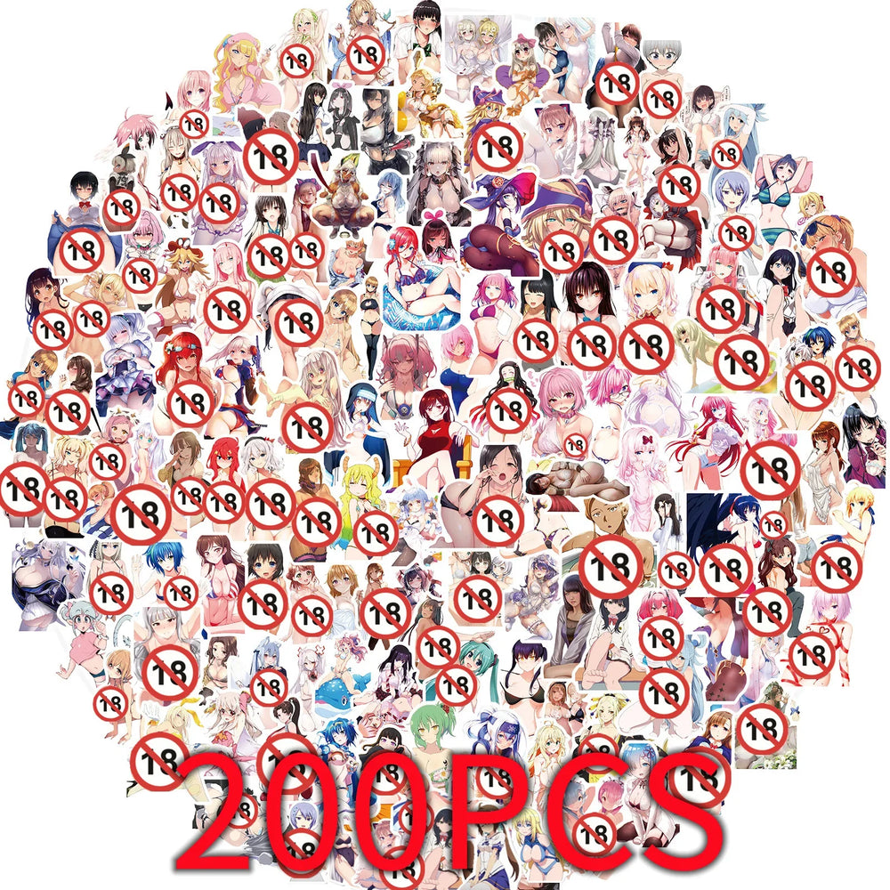100/200PCS Adult Anime Waifu Sexy Hentai Stickers Cool Decals for Car Motorcycle Wall Luggage Laptop Waterproof Kawaii Sticker (Online Order Only)