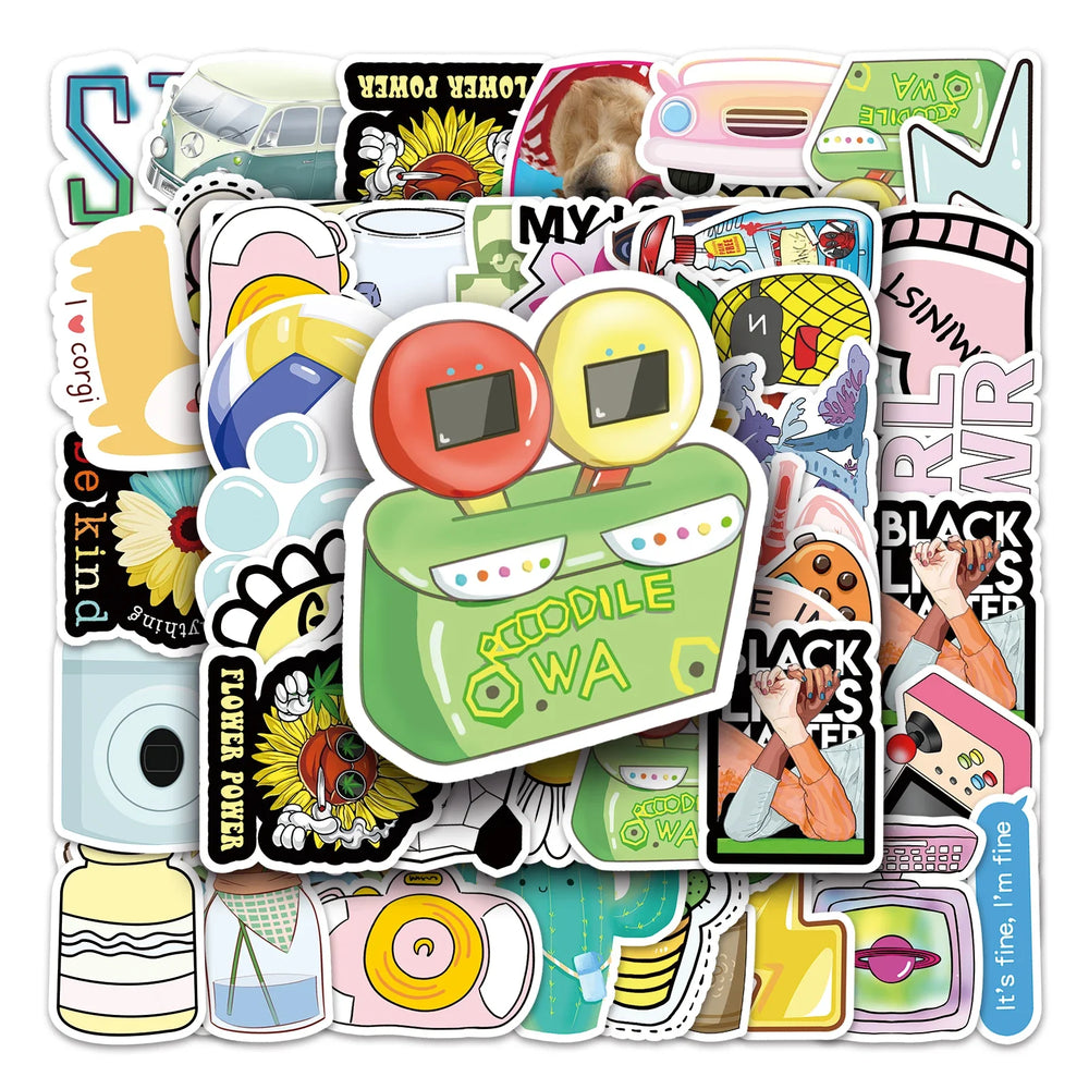 50Pcs Cartoon Waterproof Vinyl Stickers for Skateboard Snowboard (Online Order Only)