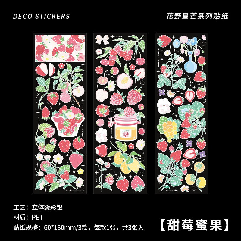 3Pcs/lot Cute Strawberry Flowers Decorative Sticker PET Scrapbooking Sticker Label Diary Album Stationery Aesthetic Art Supplies (ONLINE ORDER ONLY)