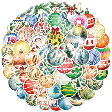 10/56PCS Cute Color Christmas Ball lamp Stickers Kids Toy DIY Window Refrigerator Laptop Phone New Year Gift Decoration Sticker (ONLINE ORDER ONLY)