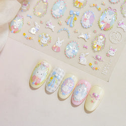 Flower Garland Lovely Bunny Rabbit Floral Wreath Bowknot Frame Spring Charm Heart 5D Adhesive Nail Art Stickers Manicure Decals (ONLINE ORDER ONLY)