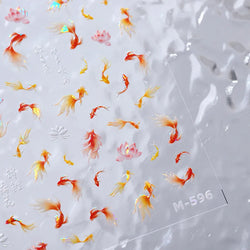 Pink Lotus Flower Red Gold Koi Carp Fish Tail Fancy Carp Self Adhesive Nail Art Decorations Stickers Manicure Decals Wholesale (ONLINE ORDER ONLY)